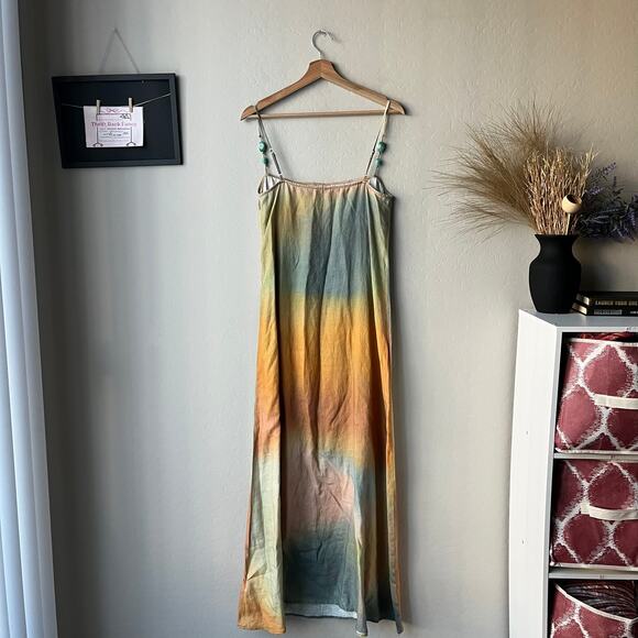 Staud Dress Laura Pastel Clouds Tie Dye Beaded Linen Beach Maxi Dress Size M - Picture 7 of 11